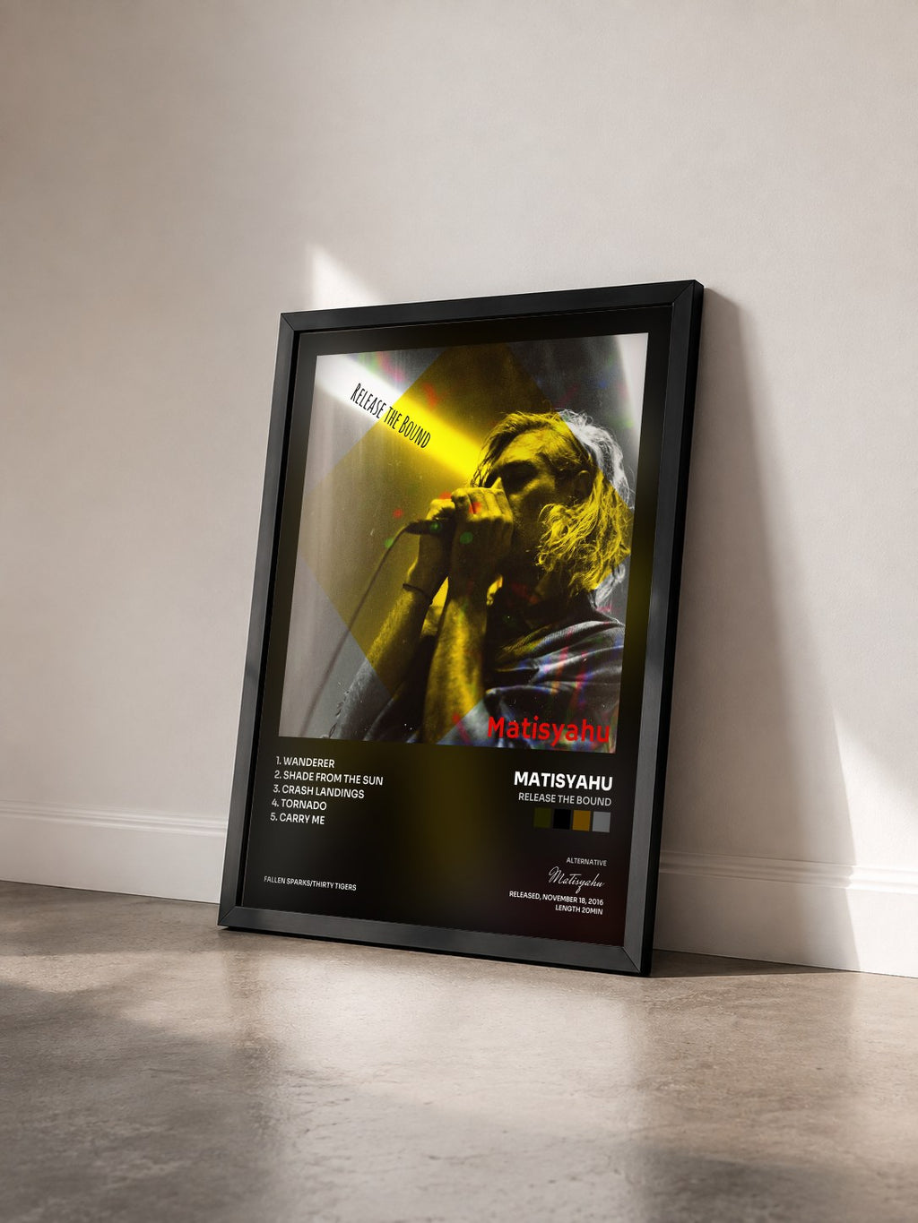 #noir Tableau de l'album Release the Bound de Matisyahu vu de trois quarts, cadre noir