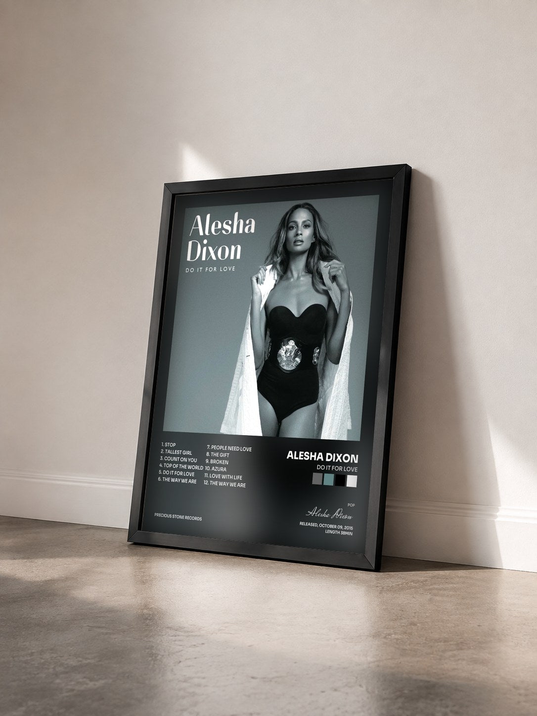 #noir Tableau de l'album Do It For Love de Alesha Dixon vu de trois quarts, cadre noir