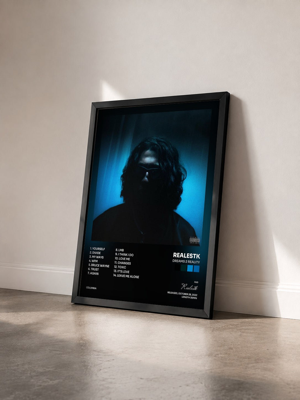 #noir Tableau de l'album Dreams 2 Reality de Realestk vu de trois quarts, cadre noir