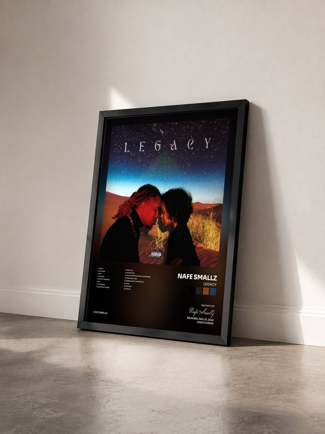 #noir Tableau de l'album Legacy de Nafe Smallz vu de trois quarts, cadre noir