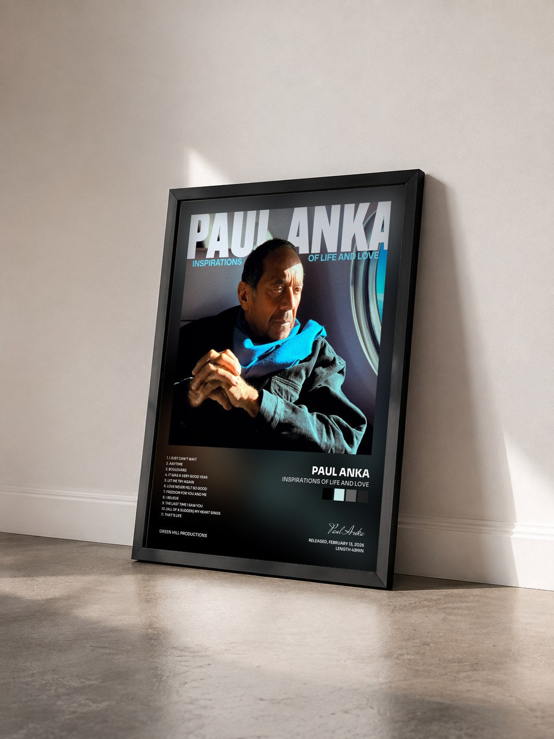 #noir Tableau de l'album Inspirations of Life and Love de Paul Anka vu de trois quarts, cadre noir