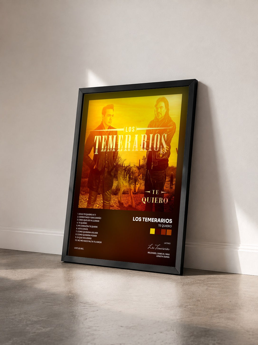 #noir Tableau de l'album Te Quiero de Los Temerarios vu de trois quarts, cadre noir