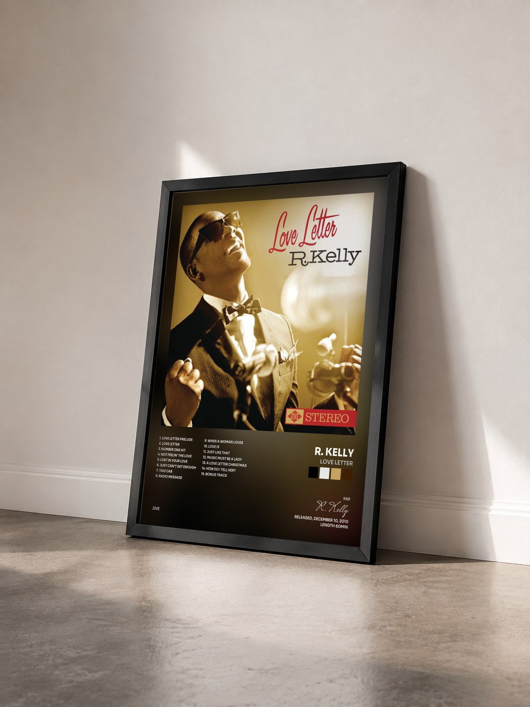 #noir Tableau de l'album Love Letter de R. Kelly vu de trois quarts, cadre noir