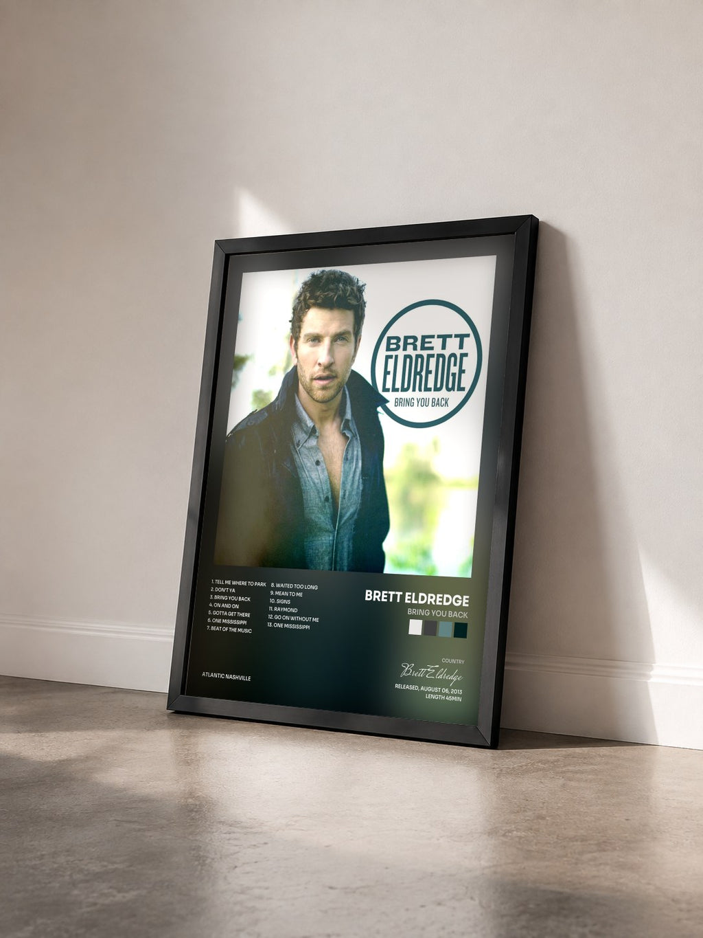 #noir Tableau de l'album Bring You Back de Brett Eldredge vu de trois quarts, cadre noir
