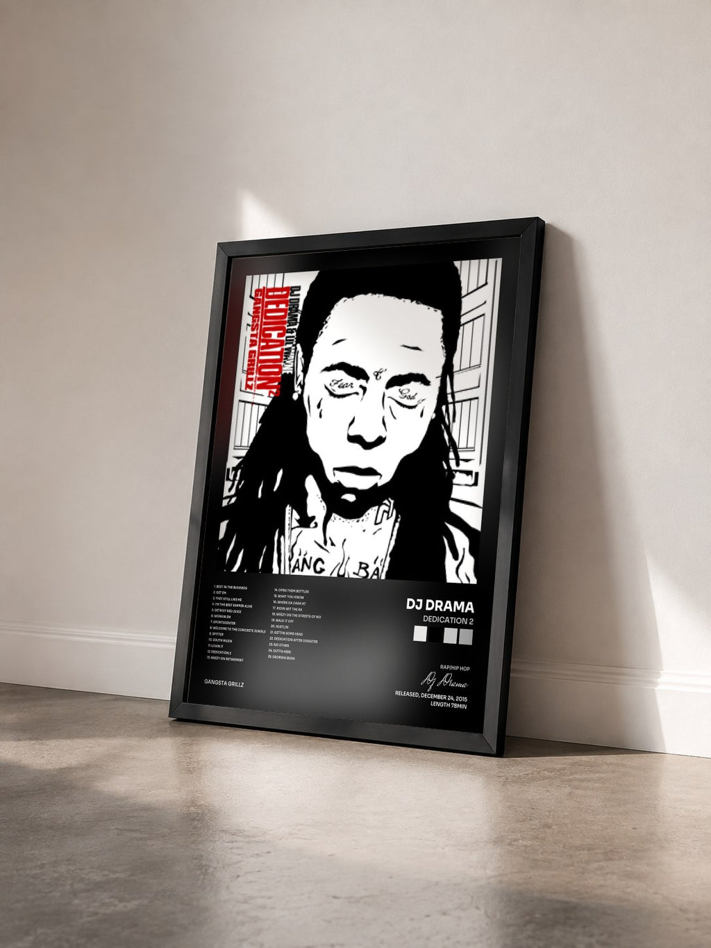 #noir Tableau de l'album Dedication 2 de Dj Drama vu de trois quarts, cadre noir