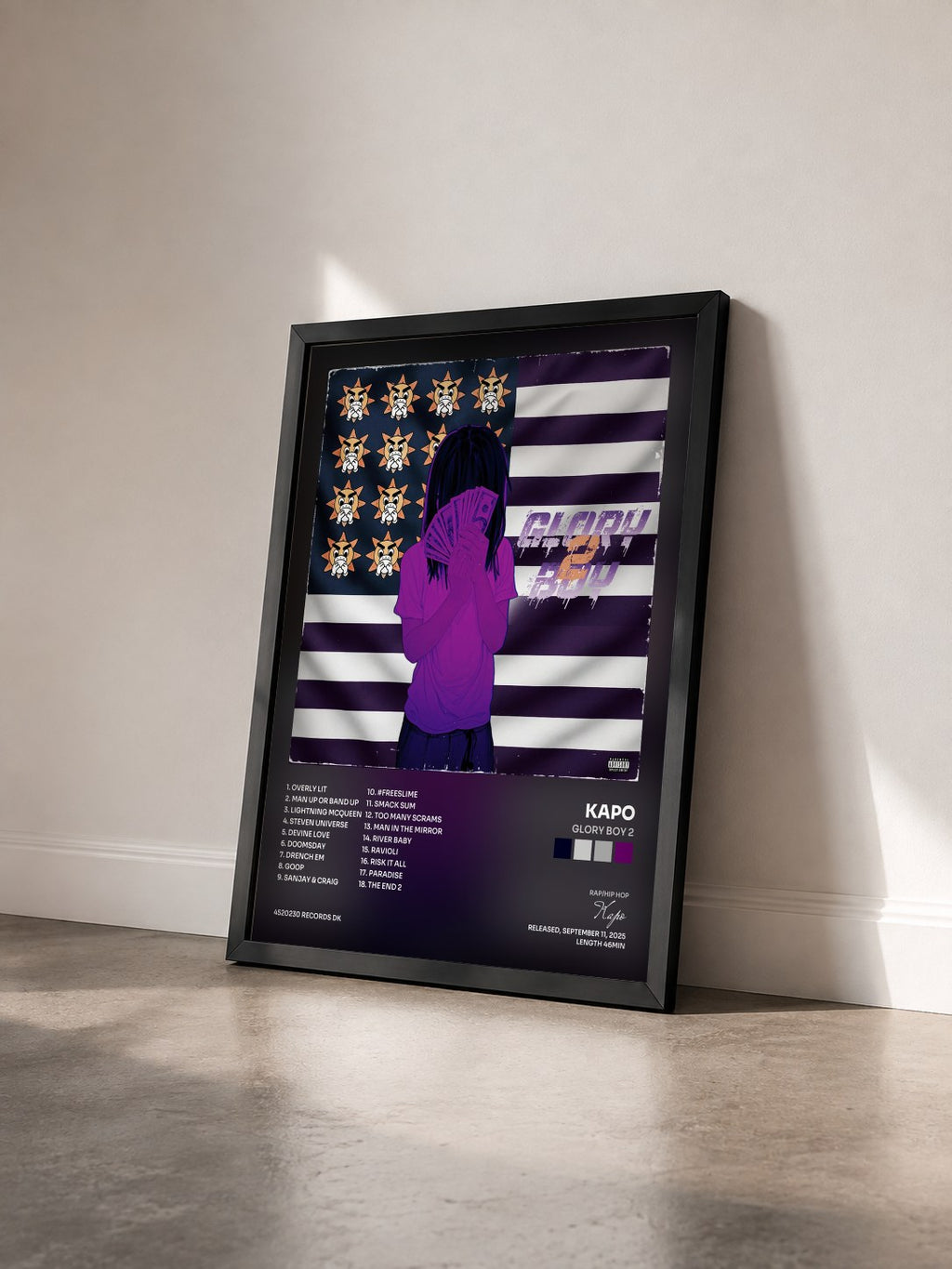 #noir Tableau de l'album Glory Boy 2 de Kapo vu de trois quarts, cadre noir