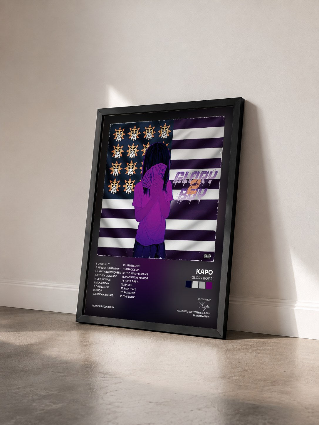 #noir Tableau de l'album Glory Boy 2 de Kapo vu de trois quarts, cadre noir