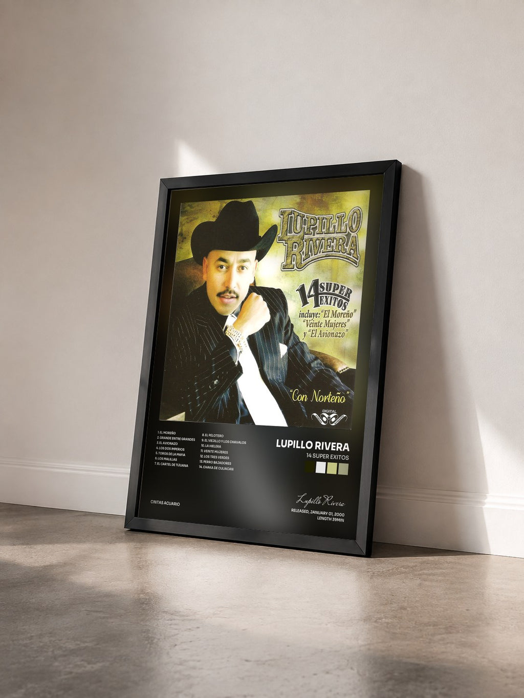 #noir Tableau de l'album 14 Super Exitos de Lupillo Rivera vu de trois quarts, cadre noir