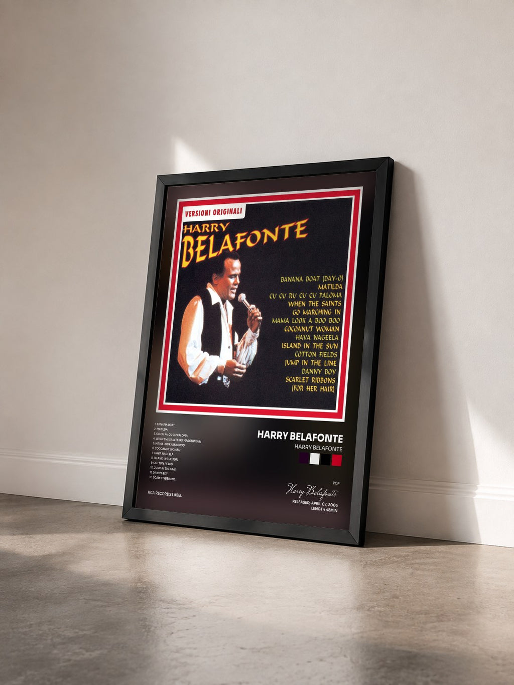#noir Tableau de l'album Harry Belafonte de Harry Belafonte vu de trois quarts, cadre noir
