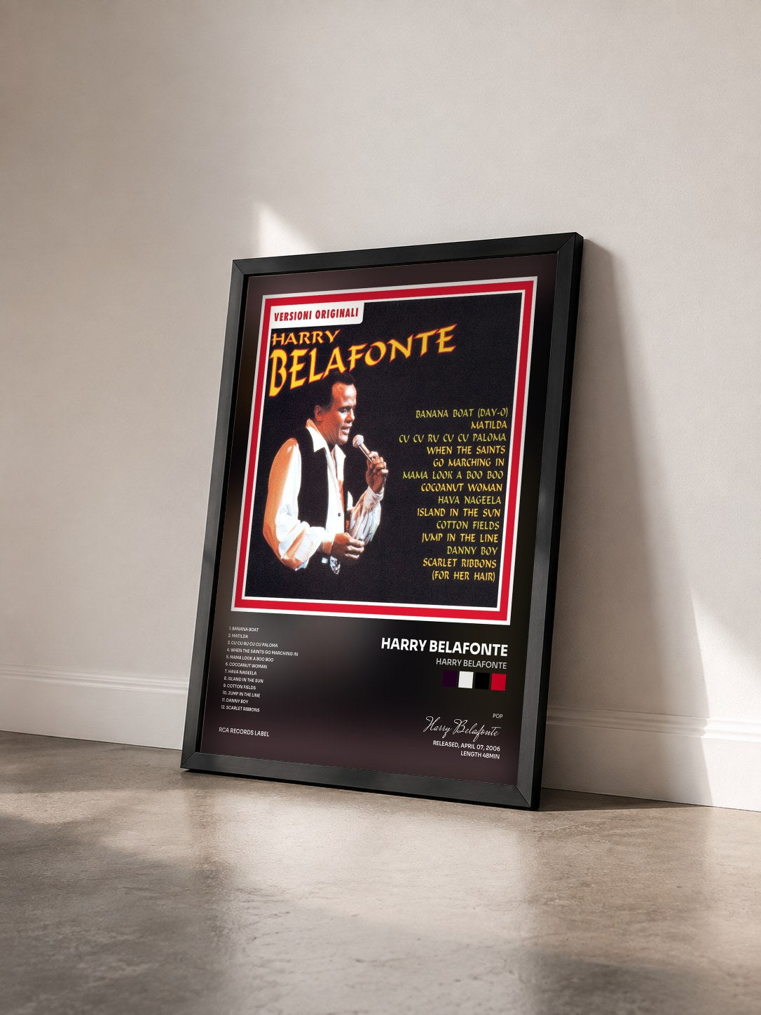 #noir Tableau de l'album Harry Belafonte de Harry Belafonte vu de trois quarts, cadre noir