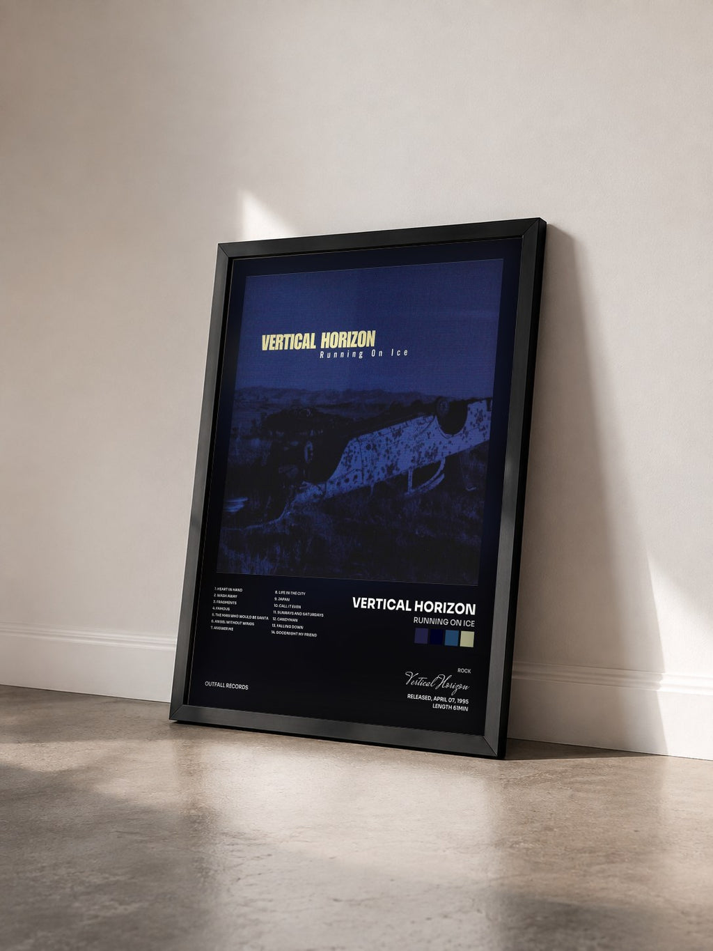 #noir Tableau de l'album Running on Ice de Vertical Horizon vu de trois quarts, cadre noir