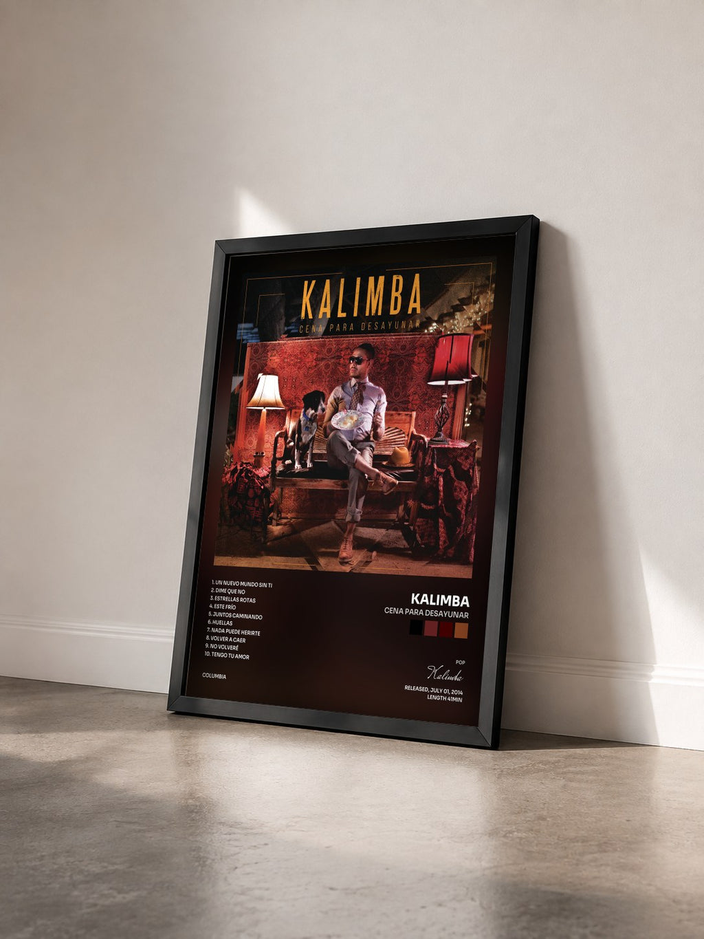 #noir Tableau de l'album Cena para Desayunar de Kalimba vu de trois quarts, cadre noir