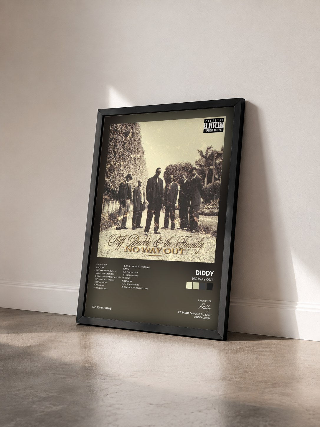 #noir Tableau de l'album No Way Out de Diddy vu de trois quarts, cadre noir