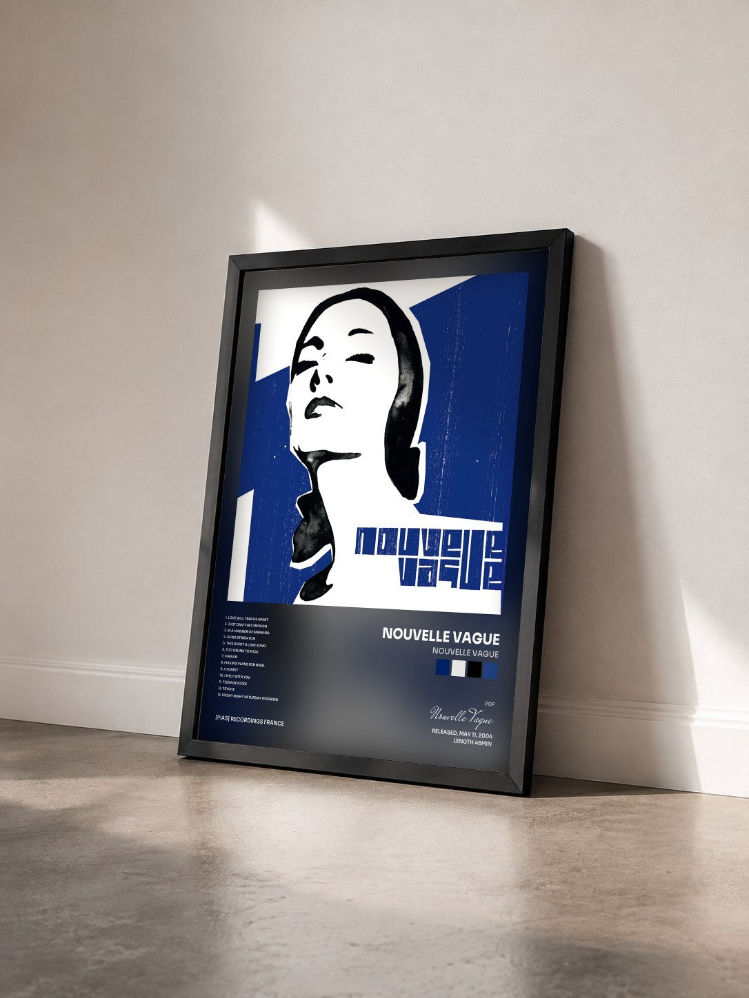 #noir Tableau de l'album Nouvelle vague de Nouvelle Vague vu de trois quarts, cadre noir
