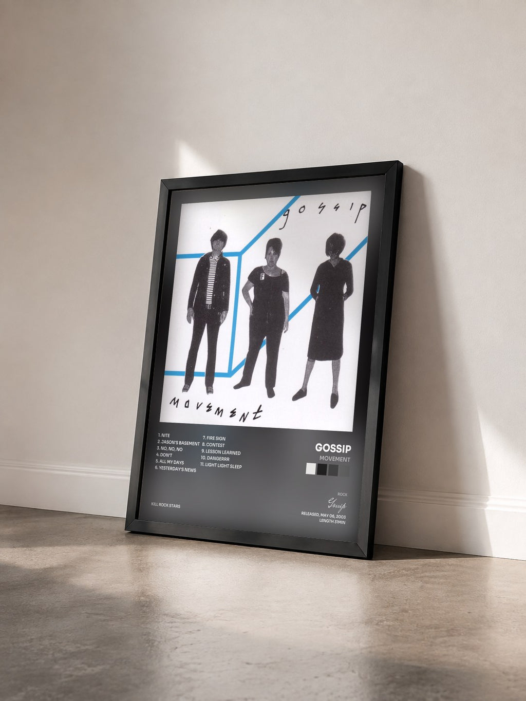 #noir Tableau de l'album Movement de Gossip vu de trois quarts, cadre noir