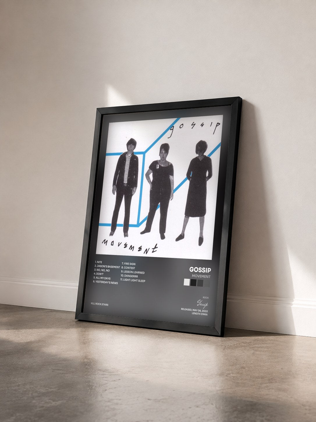 #noir Tableau de l'album Movement de Gossip vu de trois quarts, cadre noir