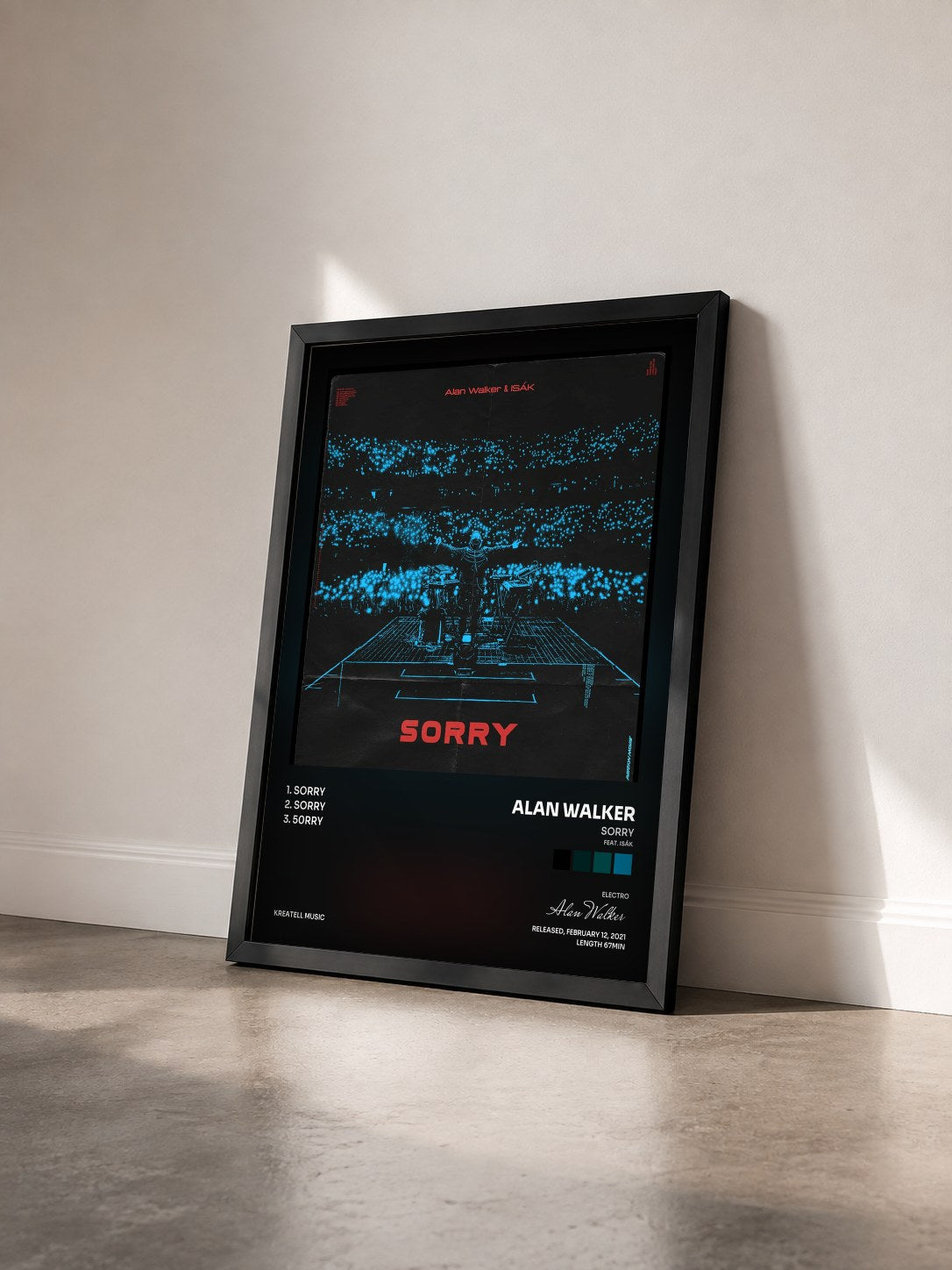 #noir Tableau de l'album Sorry (feat. ISÁK) de Alan Walker vu de trois quarts, cadre noir