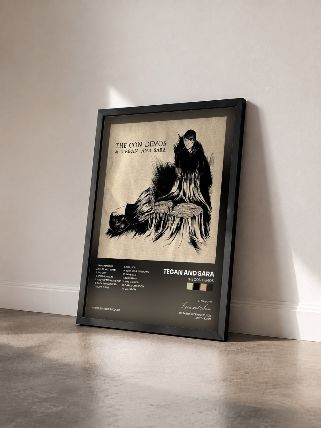#noir Tableau de l'album The Con Demos de Tegan and Sara vu de trois quarts, cadre noir