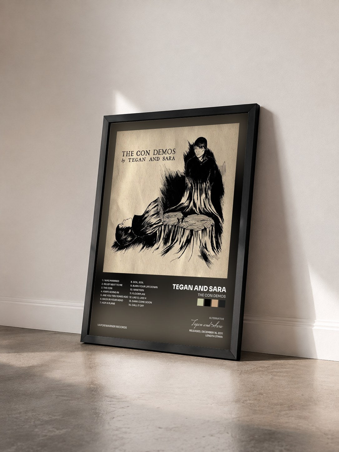 #noir Tableau de l'album The Con Demos de Tegan and Sara vu de trois quarts, cadre noir