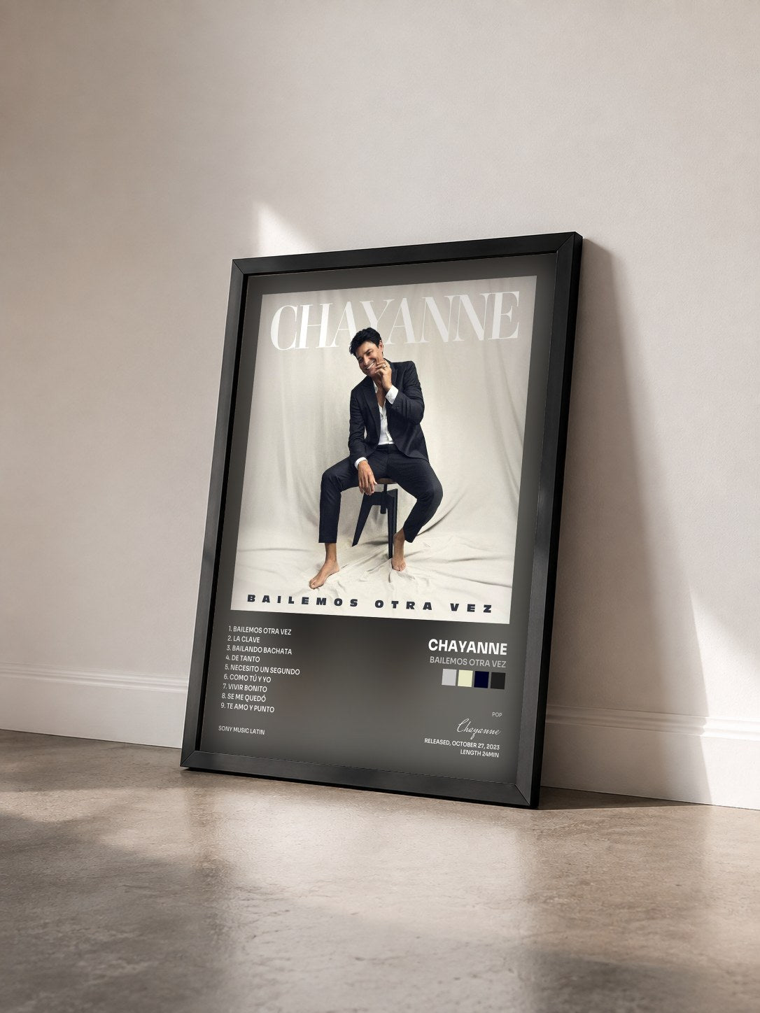 #noir Tableau de l'album Bailemos Otra Vez de Chayanne vu de trois quarts, cadre noir