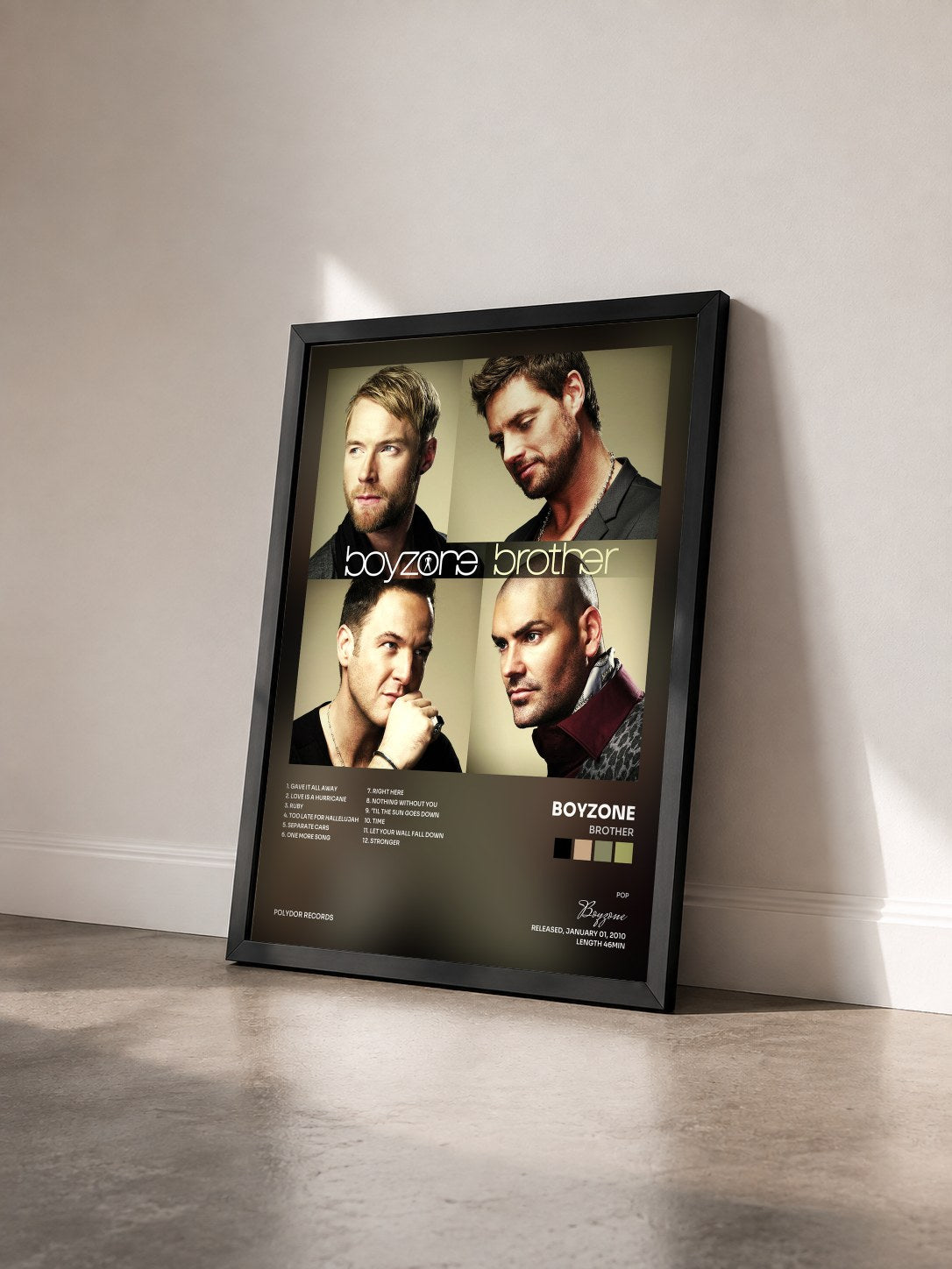 #noir Tableau de l'album Brother de Boyzone vu de trois quarts, cadre noir