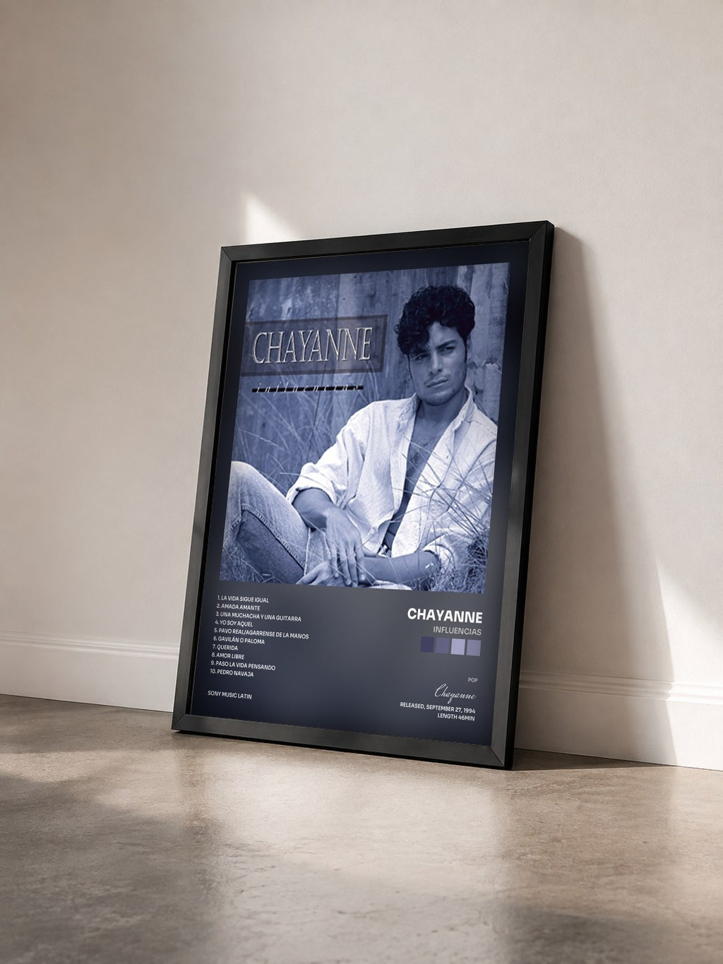 #noir Tableau de l'album Influencias de Chayanne vu de trois quarts, cadre noir