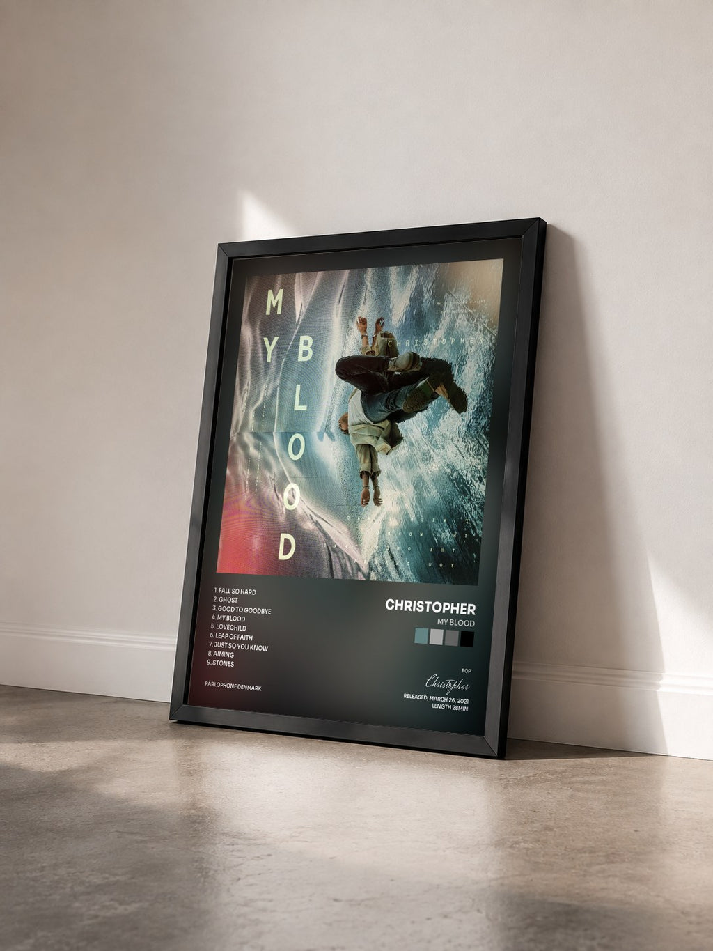 #noir Tableau de l'album My Blood de Christopher vu de trois quarts, cadre noir