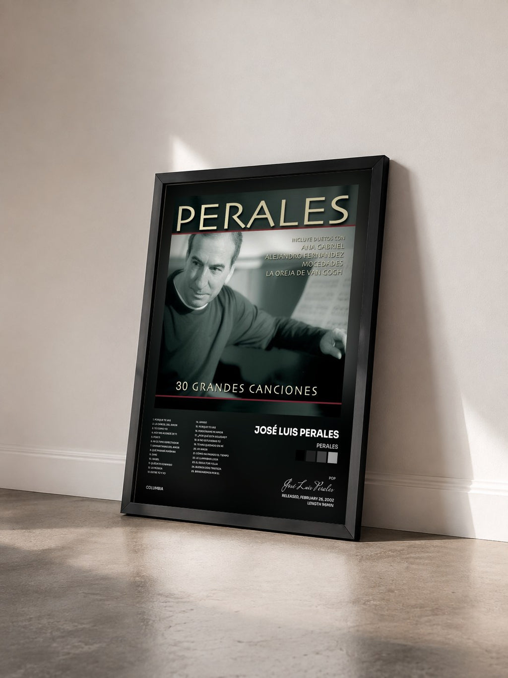 #noir Tableau de l'album Perales de José Luis Perales vu de trois quarts, cadre noir