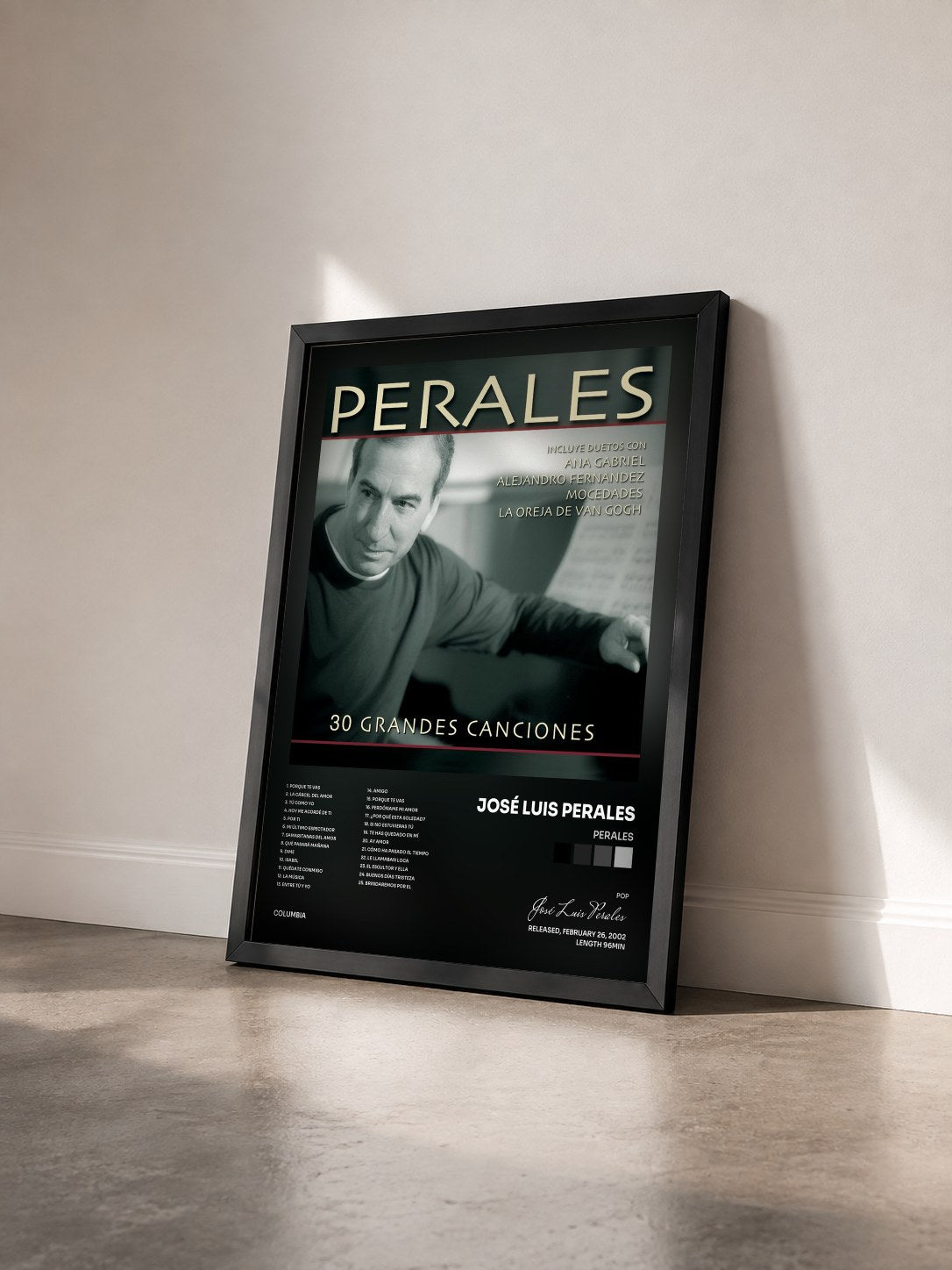 #noir Tableau de l'album Perales de José Luis Perales vu de trois quarts, cadre noir