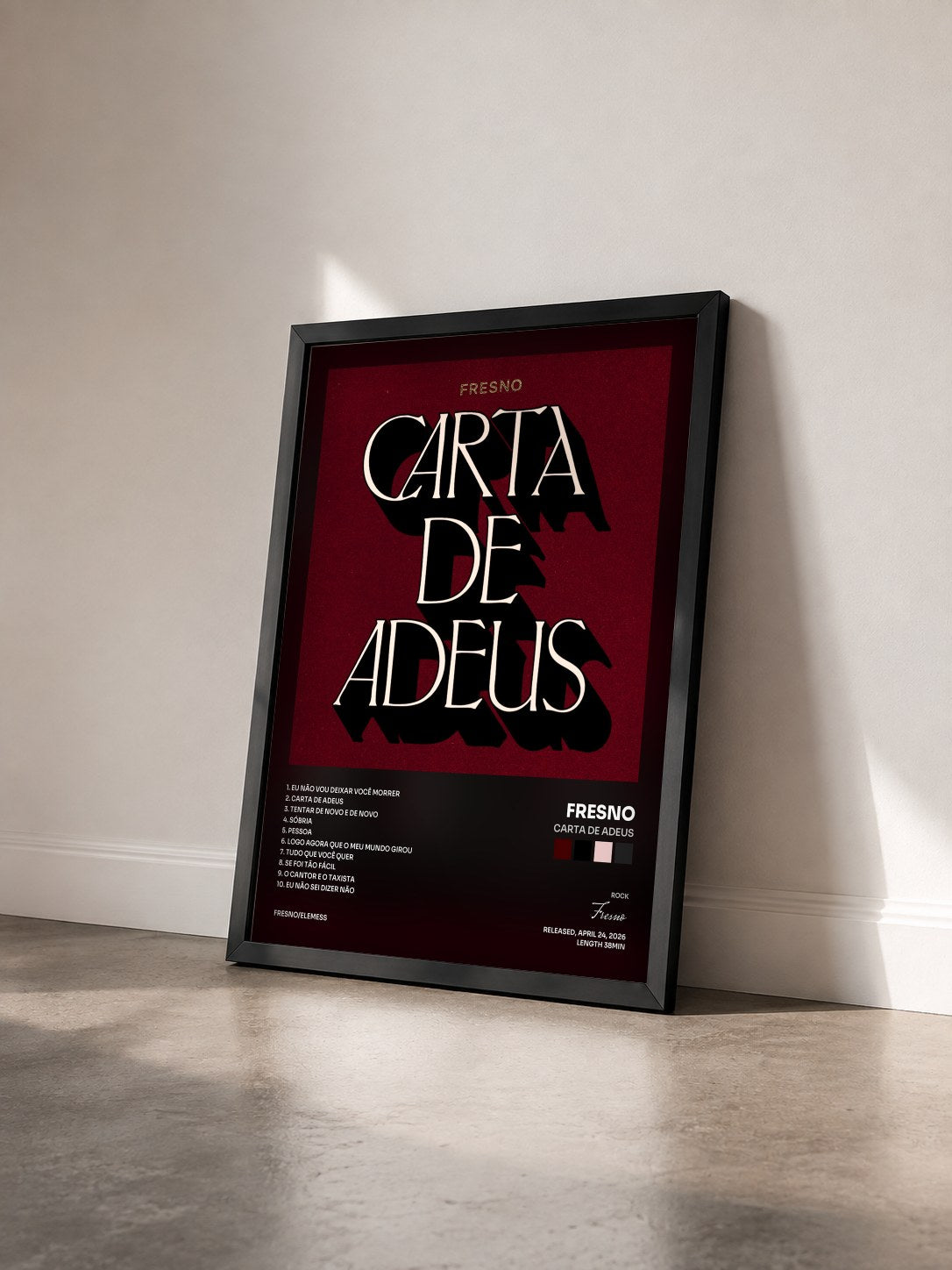 #noir Tableau de l'album Carta de Adeus de Fresno vu de trois quarts, cadre noir