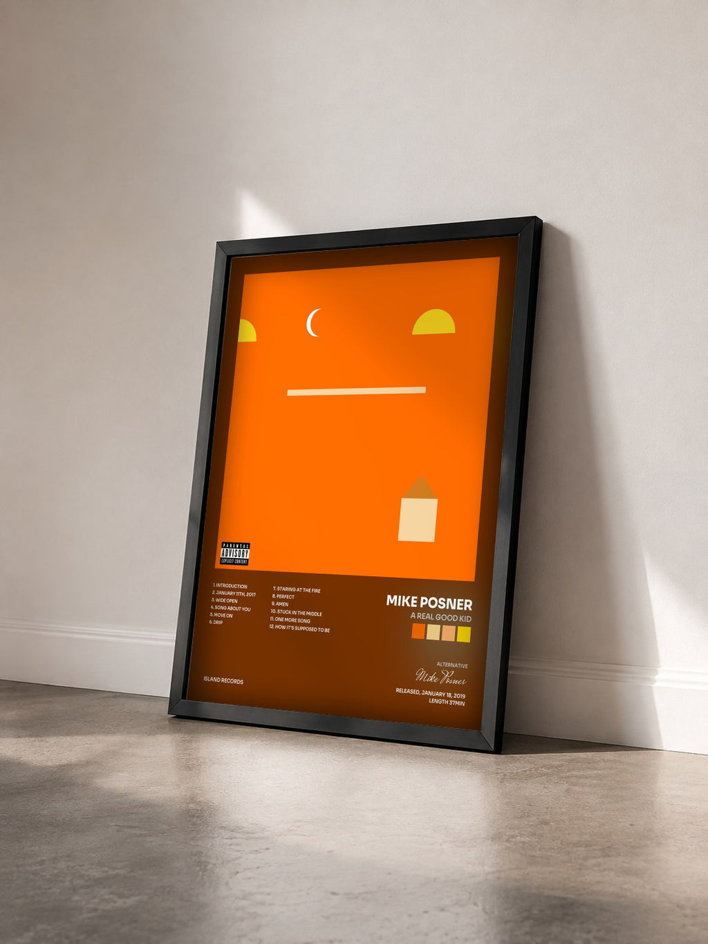 #noir Tableau de l'album A Real Good Kid de Mike Posner vu de trois quarts, cadre noir