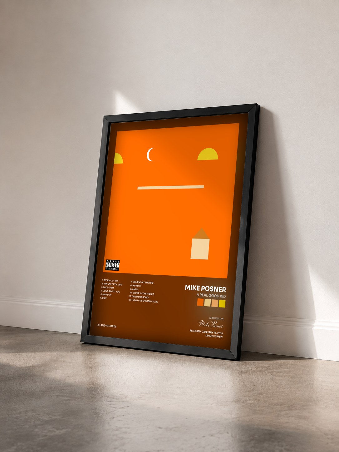 #noir Tableau de l'album A Real Good Kid de Mike Posner vu de trois quarts, cadre noir