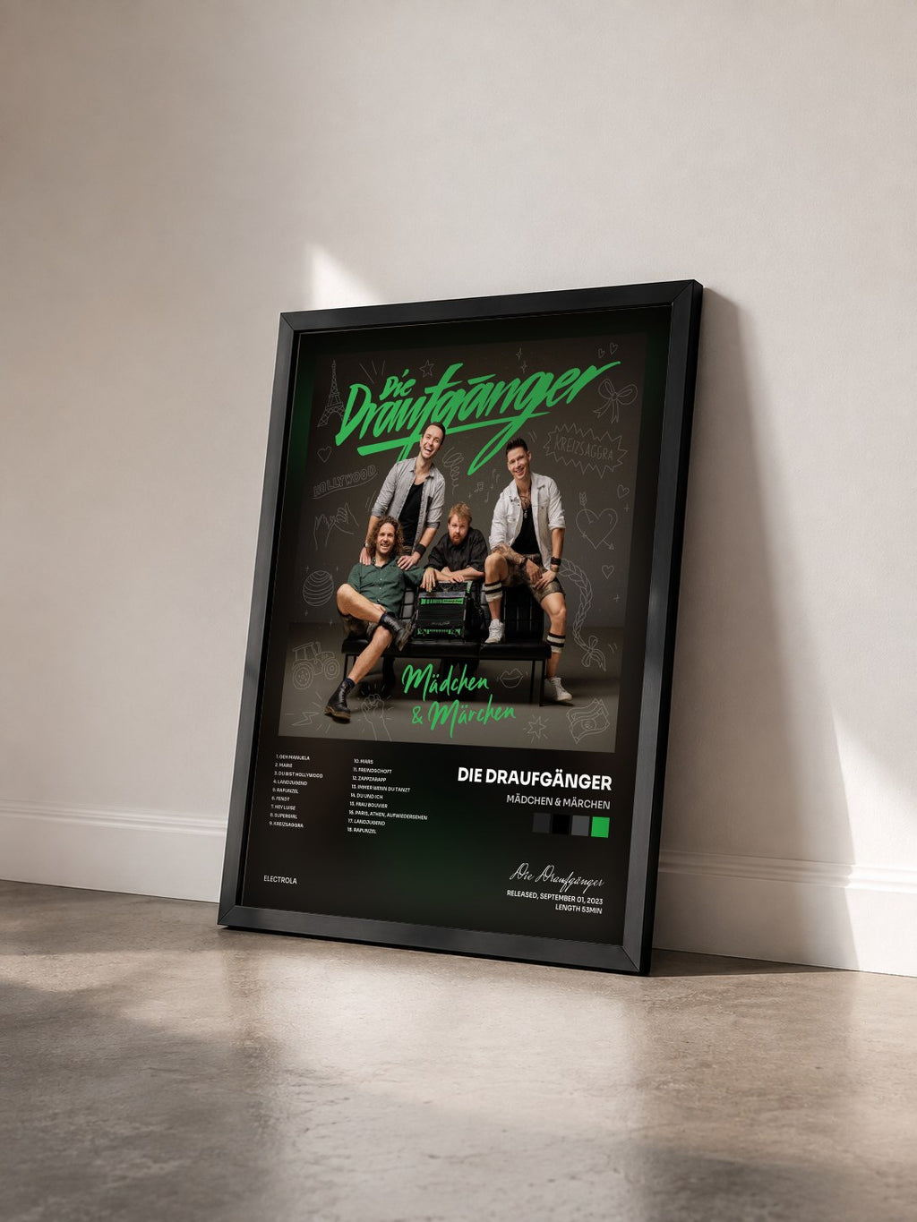 #noir Tableau de l'album Mädchen & Märchen de Die Draufgänger vu de trois quarts, cadre noir