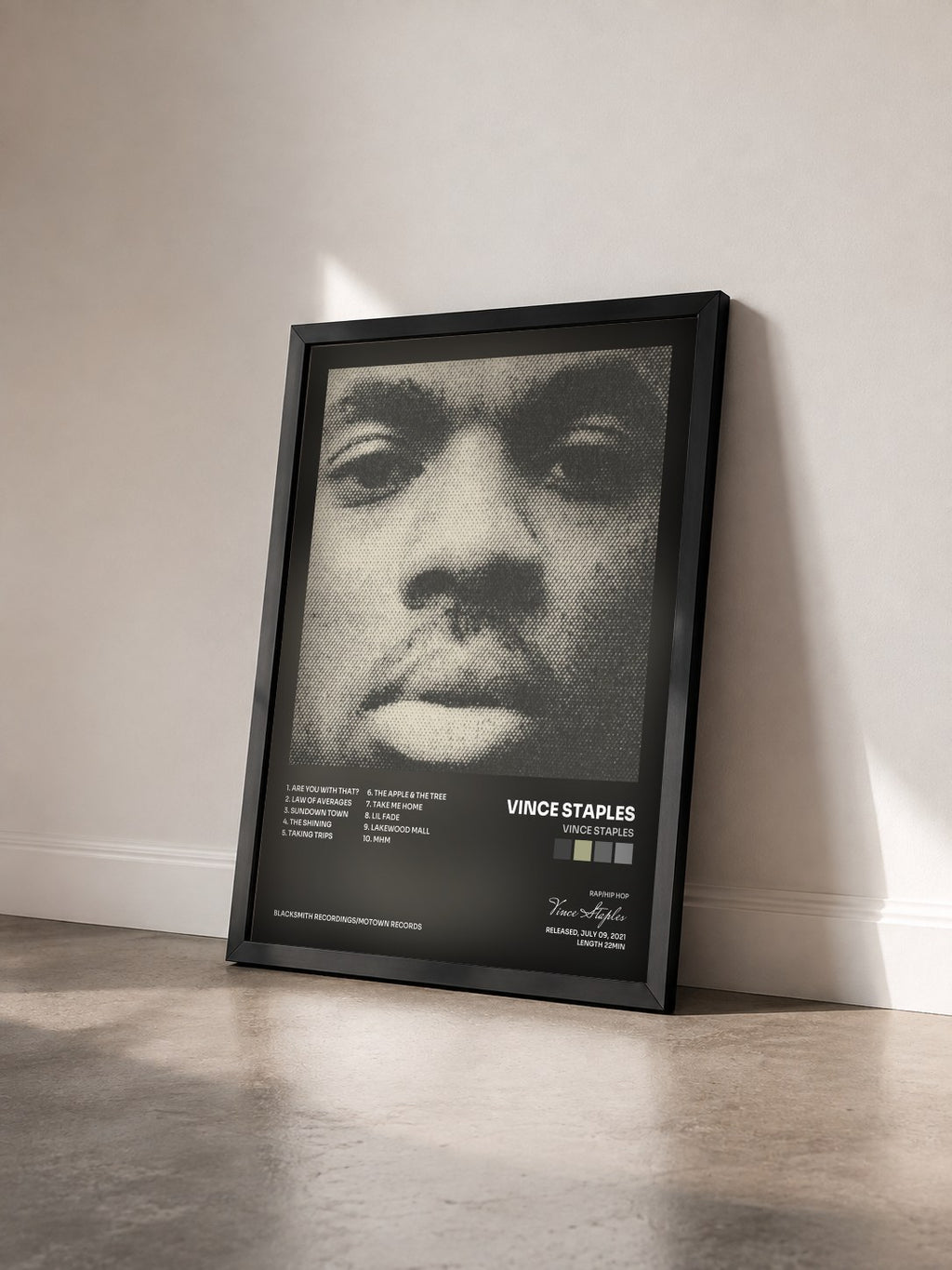 #noir Tableau de l'album Vince Staples de Vince Staples vu de trois quarts, cadre noir