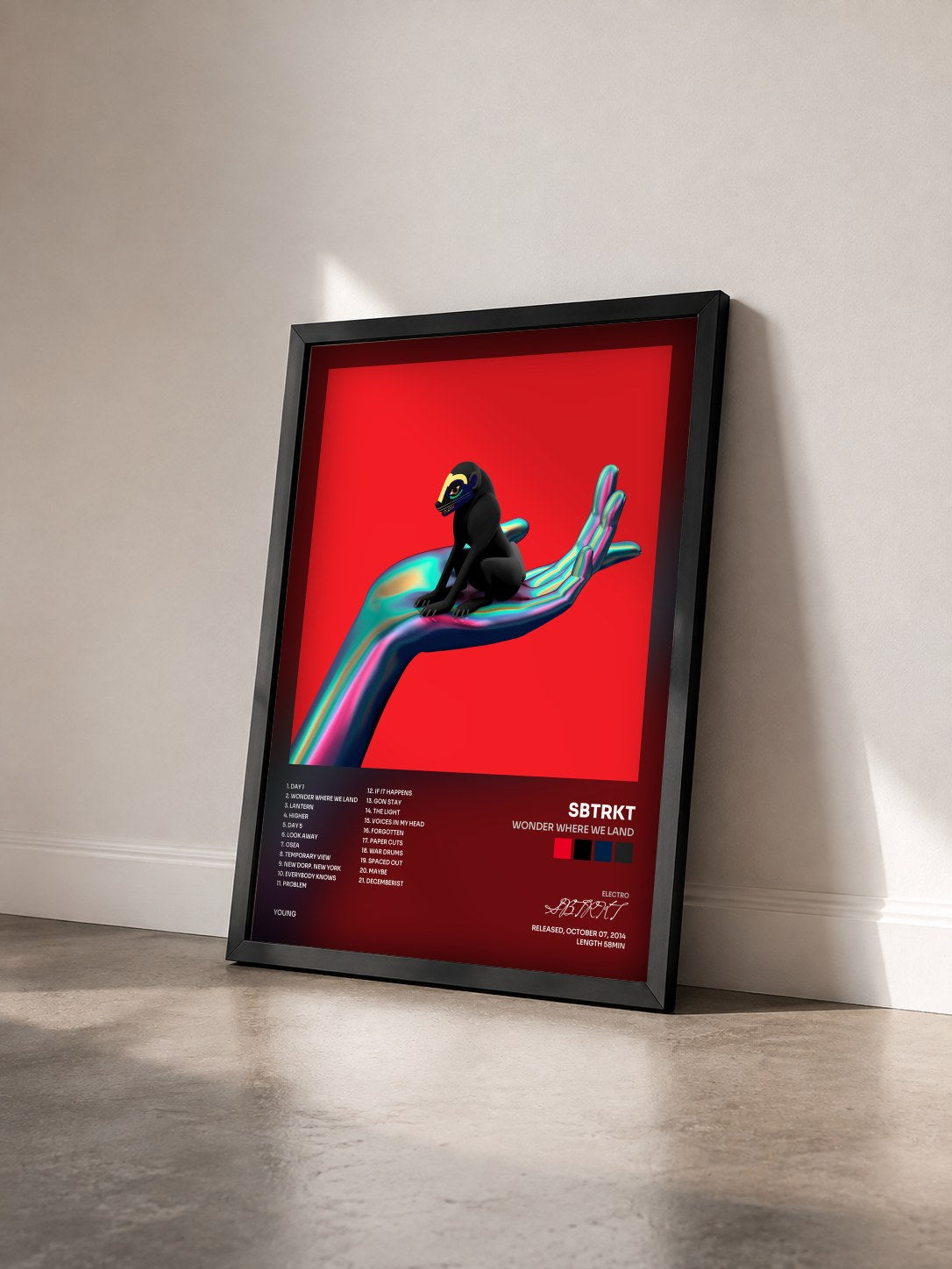 #noir Tableau de l'album Wonder Where We Land de SBTRKT vu de trois quarts, cadre noir