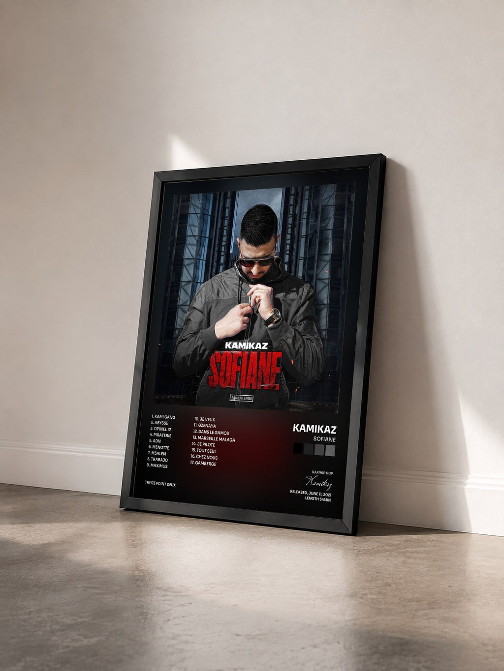 #noir Tableau de l'album Sofiane de Kamikaz vu de trois quarts, cadre noir