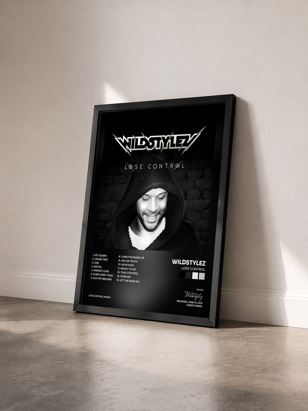 #noir Tableau de l'album Lose Control de Wildstylez vu de trois quarts, cadre noir