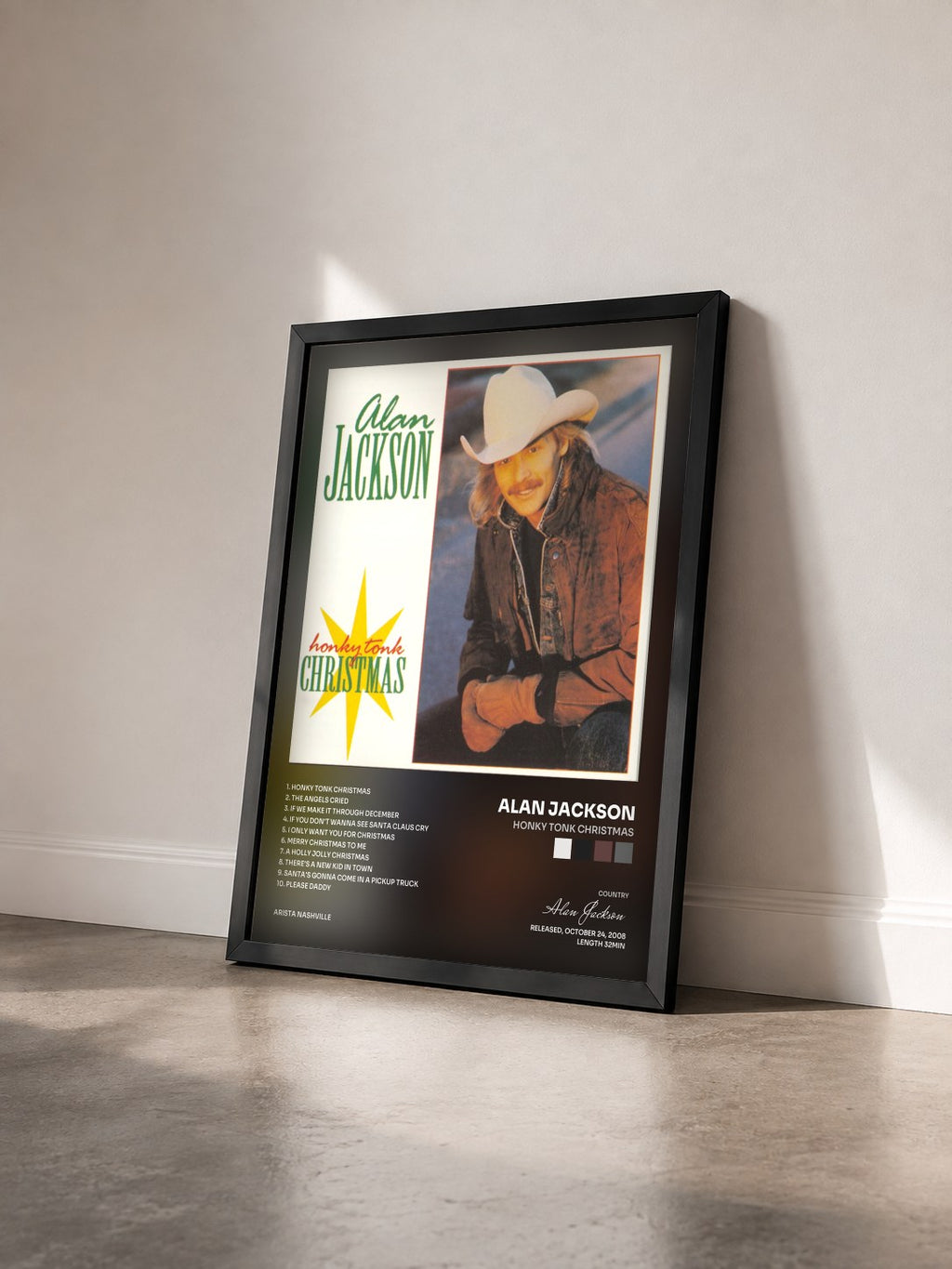 #noir Tableau de l'album Honky Tonk Christmas de Alan Jackson vu de trois quarts, cadre noir