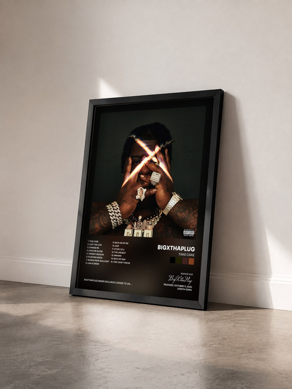 #noir Tableau de l'album TAKE CARE de BigXthaPlug vu de trois quarts, cadre noir