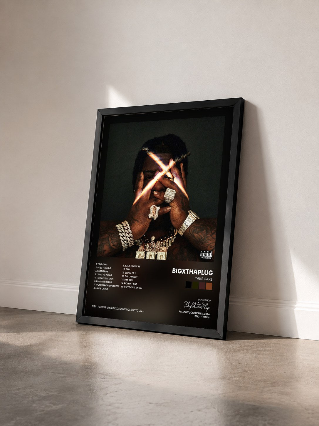 #noir Tableau de l'album TAKE CARE de BigXthaPlug vu de trois quarts, cadre noir