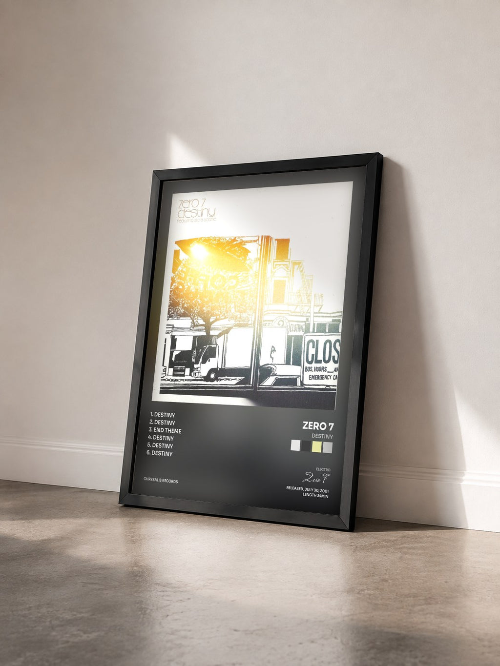 #noir Tableau de l'album Destiny de Zero 7 vu de trois quarts, cadre noir