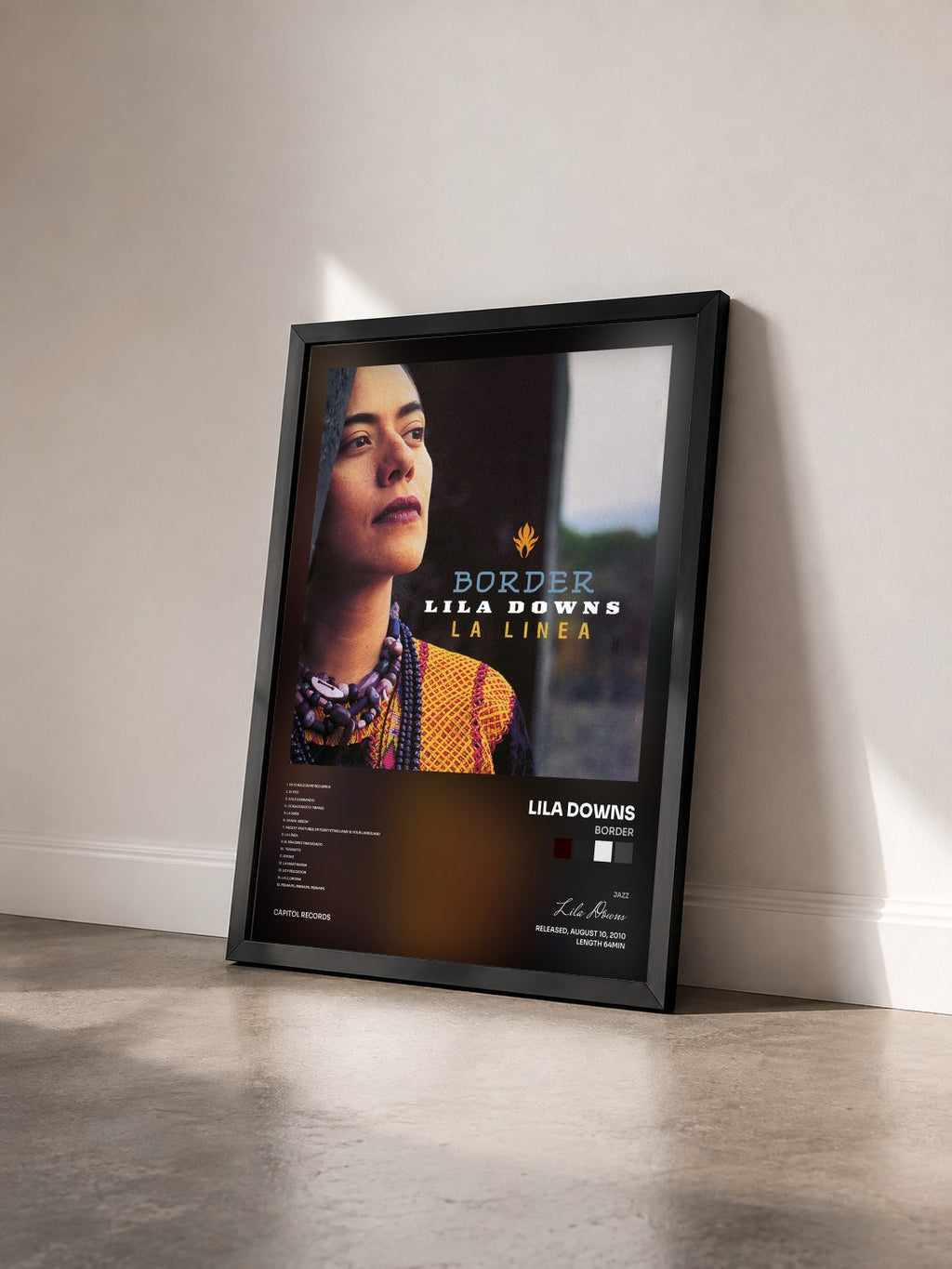 #noir Tableau de l'album Border de Lila Downs vu de trois quarts, cadre noir