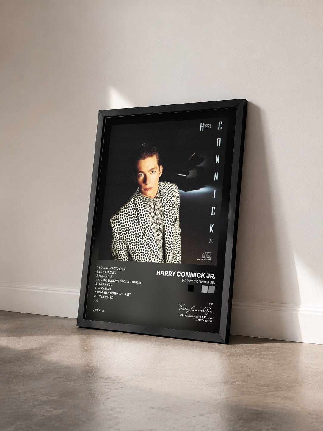 #noir Tableau de l'album Harry Connick Jr. de Harry Connick Jr. vu de trois quarts, cadre noir