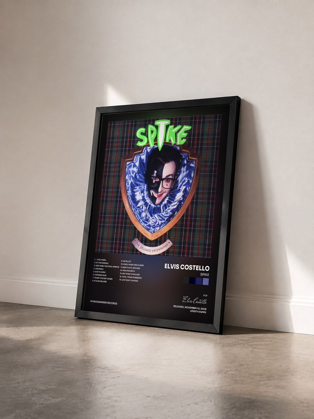 #noir Tableau de l'album Spike de Elvis Costello vu de trois quarts, cadre noir
