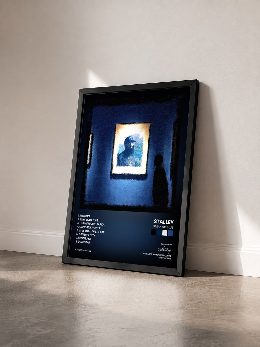 #noir Tableau de l'album Speak No Blue de Stalley vu de trois quarts, cadre noir