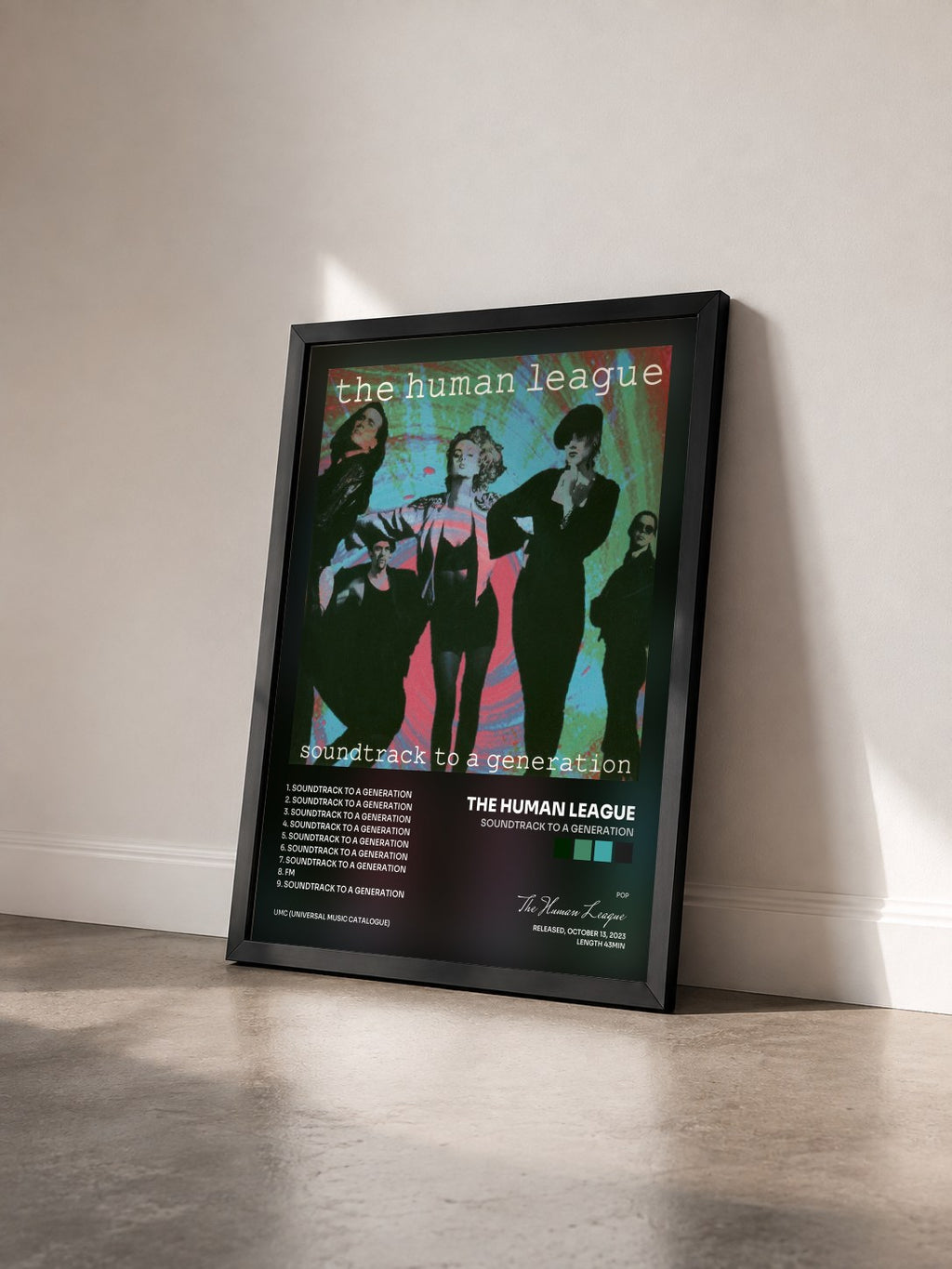 #noir Tableau de l'album Soundtrack To A Generation de The Human League vu de trois quarts, cadre noir