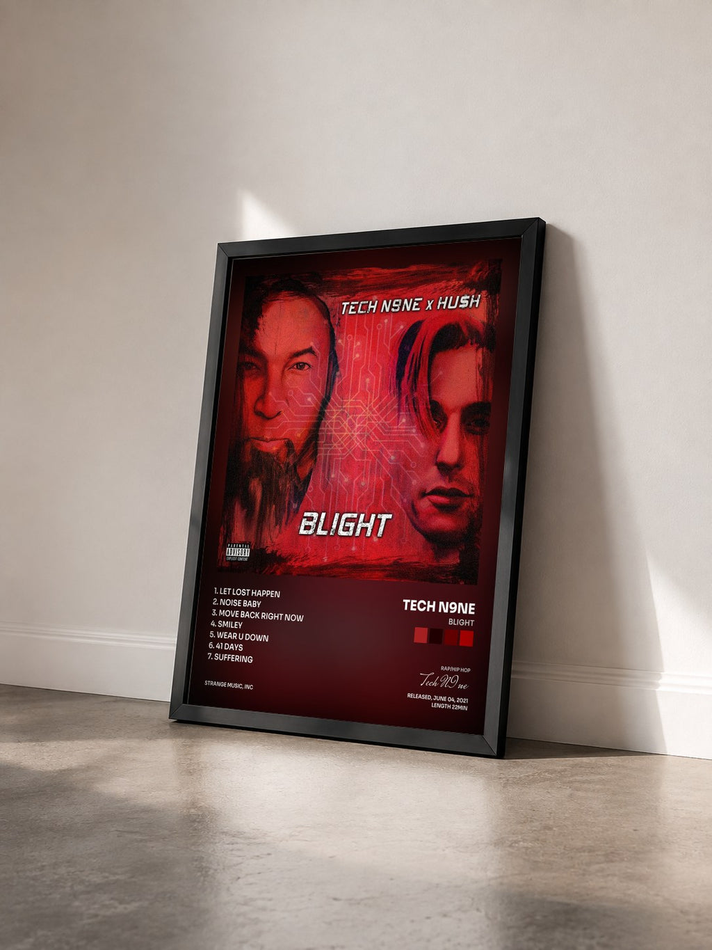 #noir Tableau de l'album BLIGHT de Tech N9ne vu de trois quarts, cadre noir