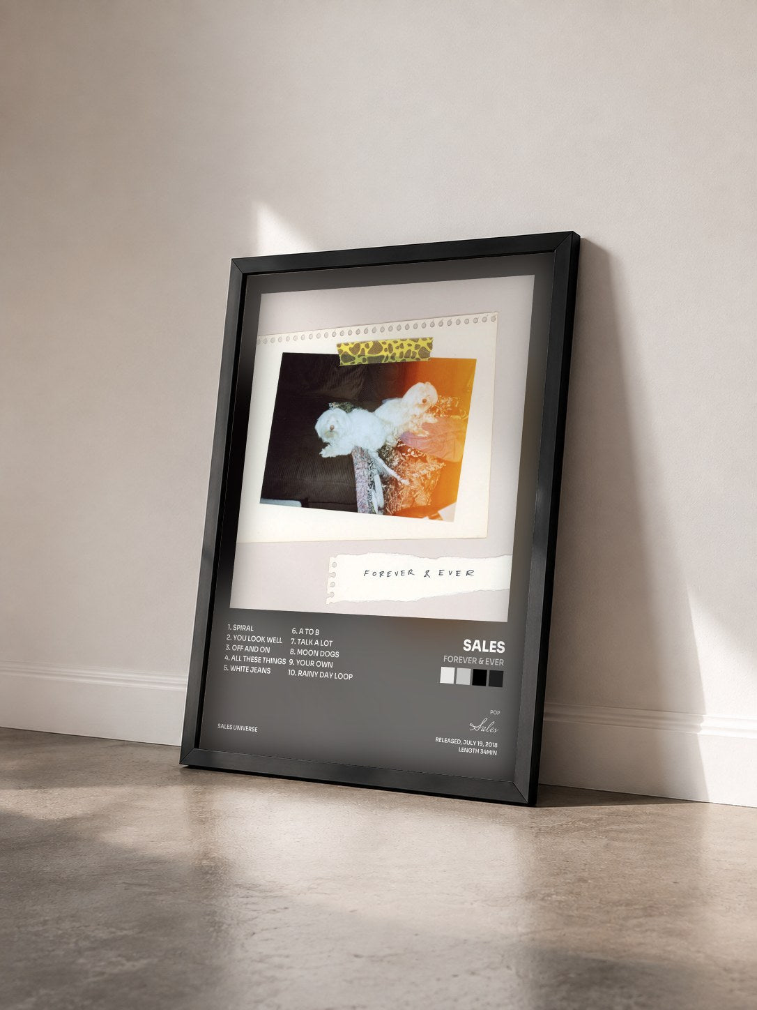 #noir Tableau de l'album Forever & Ever de Sales vu de trois quarts, cadre noir