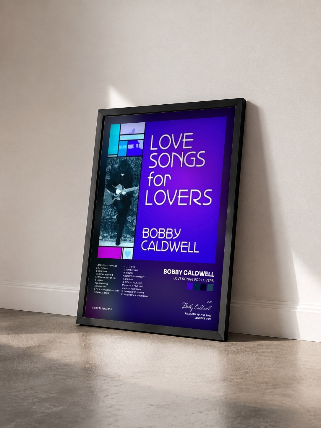 #noir Tableau de l'album Love Songs for Lovers de Bobby Caldwell vu de trois quarts, cadre noir