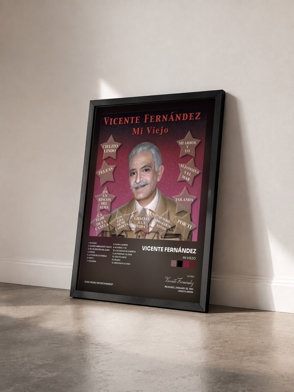 #noir Tableau de l'album Mi Viejo de Vicente Fernández vu de trois quarts, cadre noir